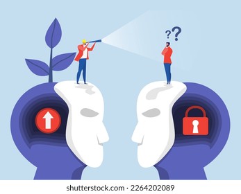 Big head human think growth mindset different fixed mindset concept vector