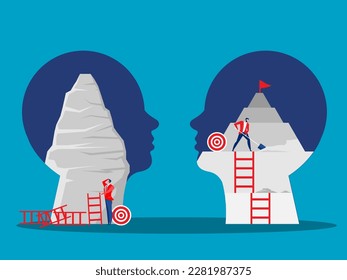 Big head human think growth mindset different fixed mindset concept vector