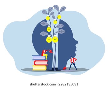 Big head human think growth mindset idea light bulb concept vector