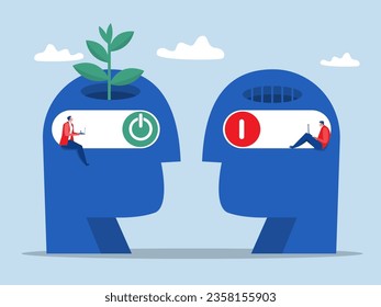 Big head human think growth mindset different fixed mindset concept vector