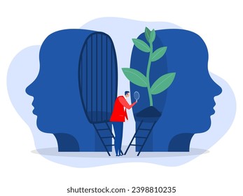 Big head human think growth mindset different fixed mindset concept vector