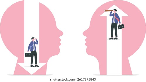 Big head human think growth mindset different fixed mindset concept

