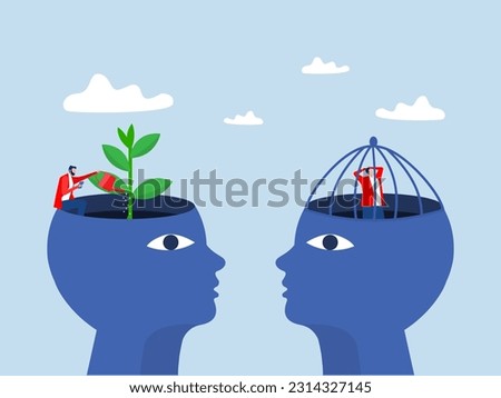 Big head human think growth mindset different fixed mindset concept vector