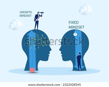 Big head human think growth mindset different fixed mindset concept. vector illustration.