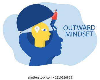 Gran cabeza de pensamiento humano concepto de mentalidad hacia afuera ilustrador vectorial plano
