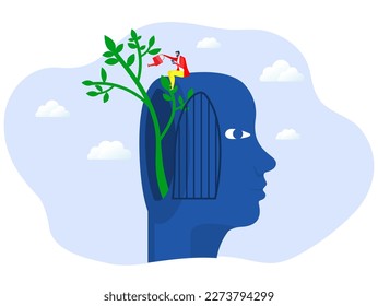 Big head humans think growth mindset  concept vector