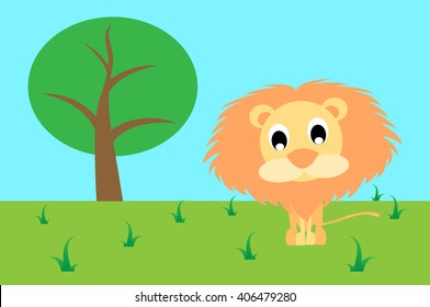 Big head lion on field vector illustration