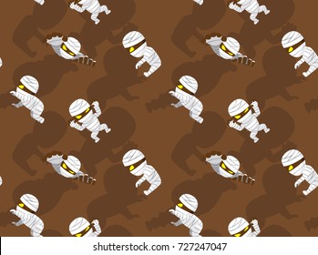 Big Head Mummy Poses Cartoon Seamless Wallpaper