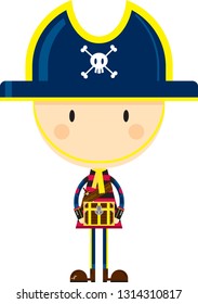 Big Head Pirate Captain with Treasure Chest
