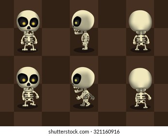 Big Head Skeleton Walking Cartoon Vector