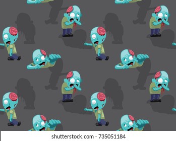 Big Head Zombie Poses Cartoon Seamless Wallpaper