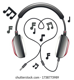 Big headsets and cartoon music notes design.