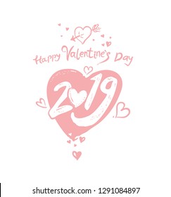 Big Heart 2019. Beautiful vector template for the holiday Happy Valentine's Day. Valentines day holidays typography print, postcard, t-shirt and more. Vector illustration
