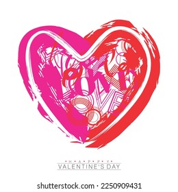 A big Heart with brush strokes and typographic elements in a grunge style for Valentine's Day