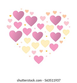 Big heart composed of small pastel color hearts. vector illustration. Eps10 emblem
