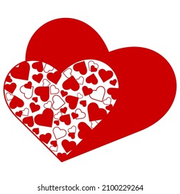 Big heart consisting of many small hearts on a red heart background, 2 vector hearts in a flat style