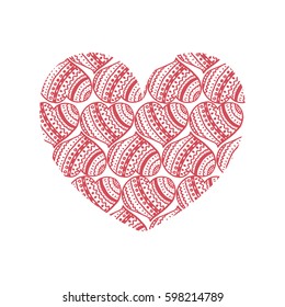 Big heart consisting of several hand-drawn red hearts
