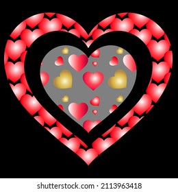 un gran corazón lleno de pequeños corazones sobre un fondo negro. bueno para tarjetas de felicitación del día de San Valentín, impresiones, decoración festiva 
