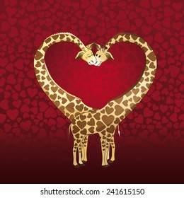 Big heart formed by a giraffe's couple, designed for a Valentines day card.