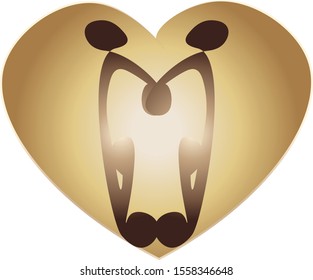 big heart of gold wit two abstract persons in it
