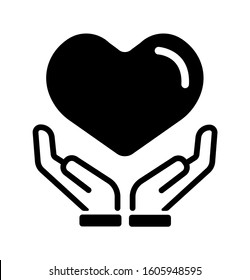Big heart with hands, love, health care, helpful, togetherness vector icon illustration
