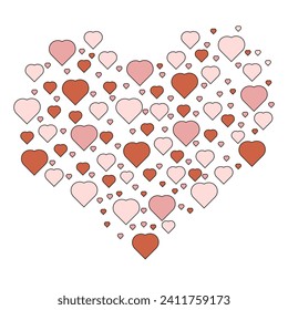 Big Heart from Hearts isolated white background. Design t-shirt print. Romantic Valentine's Day art. Vector illustration can used web and social media poster, card and template design. EPS 10