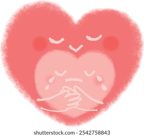 A big heart hugging a crying heart
