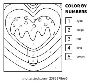 Big heart ice cream. Black and white. Color by number. Coloring page. Game for kids. Isolated vector illustration eps 10
