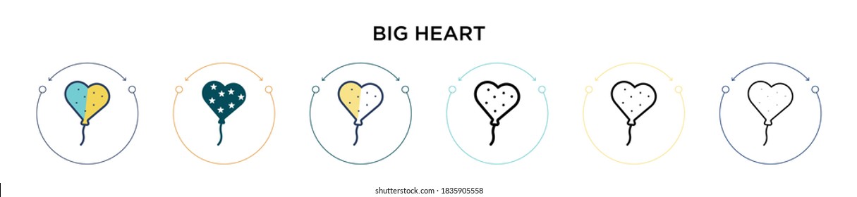 Icono de gran corazón en el estilo relleno, delgado, contorno y trazo. Ilustración vectorial de dos iconos de grandes vectores de corazón de color y negro se puede utilizar para móviles, ui, web