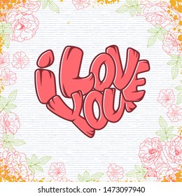 Big heart with lettering about love, typography poster for Valentines Day, cards, prints. Vector illustration