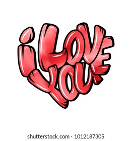 Big heart with lettering - I love you, typography poster for Valentines Day, cards, prints.