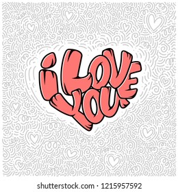 Big heart with lettering - I love you, typography poster for Valentines Day, cards, prints. Vector illustration