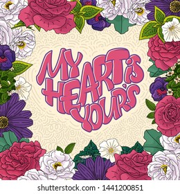 Big heart with lettering - Love you forever, typography poster for Valentines Day, cards, prints. Vector illustration