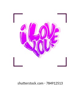 Big heart with lettering - I love you, typography poster for Valentines Day, cards, prints.