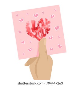 Big heart with lettering - I love you, typography poster for Valentines Day, cards, prints.