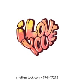Big heart with lettering - I love you, typography poster for Valentines Day, cards, prints.