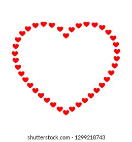 Big heart from little red hearts on a contour white background love symbol for Valentine's day. Vector illustration.