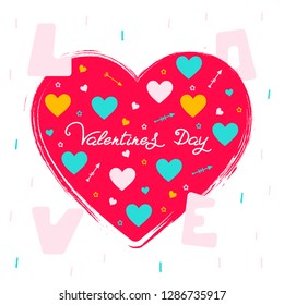 Big heart with lots of little hearts and inscription "love". Valentine's day postcard