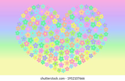 Big heart made of flowers on colorful bright pastel colors background gradient wallpaper rainbow unicorn fantasy magic summer wallpapers 