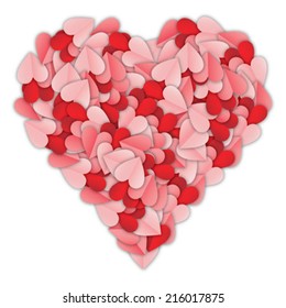 Big heart made of little folded hearts