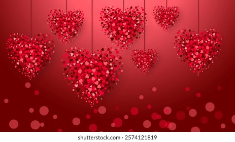 A big heart made of many small red hearts. Valentine's Day background. Vector illustration design for greeting cards, banner, poster, and template.
