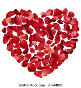 Gran corazón hecho de pétalos de rosa rojo