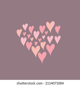 Gran corazón hecho de corazones pequeños. Día de San Valentín. Tarjeta de felicitación
