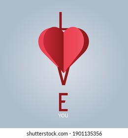 Big heart in paper cut style design - element "I love you" for Valentine's day theme