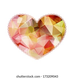 Big heart with polygonal geometric pattern and laconic lace-like outline isolated on white. Valentine's day or wedding illustration.