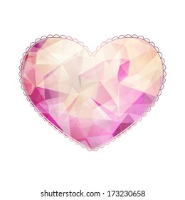 Big heart with polygonal geometric pattern and laconic lace-like outline isolated on white. Valentine's day or wedding illustration.