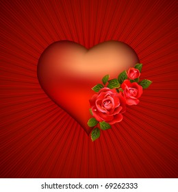 big heart with red flowering  roses