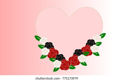 Big heart and roses vector. Symbol of love, wedding or valentines day. Picture with copy space.