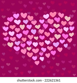 Big heart shape comprised by smaller ones. Vector illustration