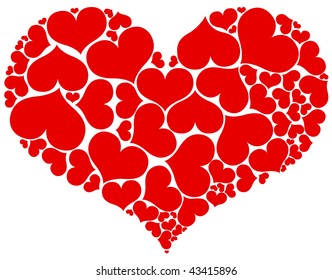 Big heart shape comprised by smaller ones isolated on white background.